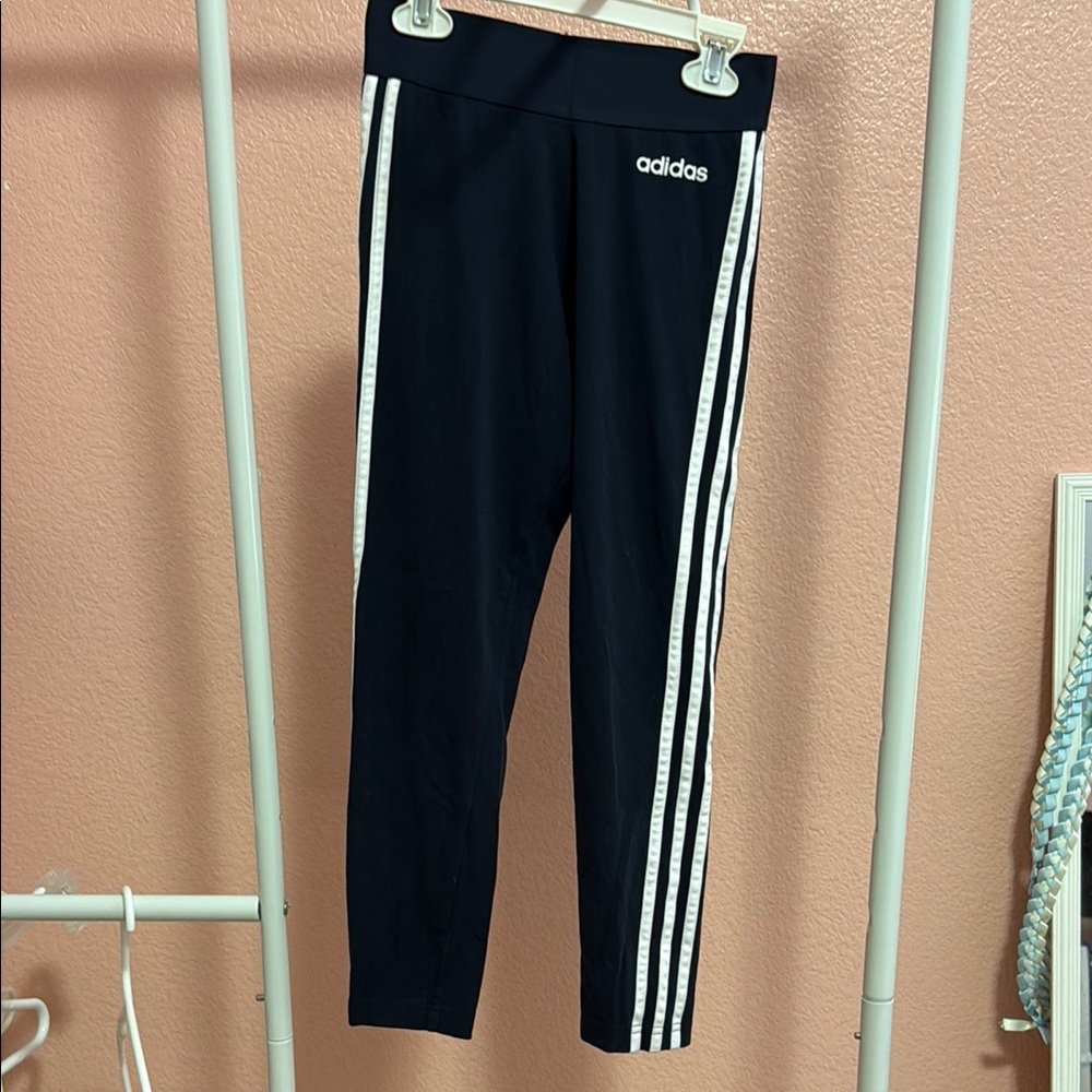 Adidas Black and White Leggings with Signature Stripes